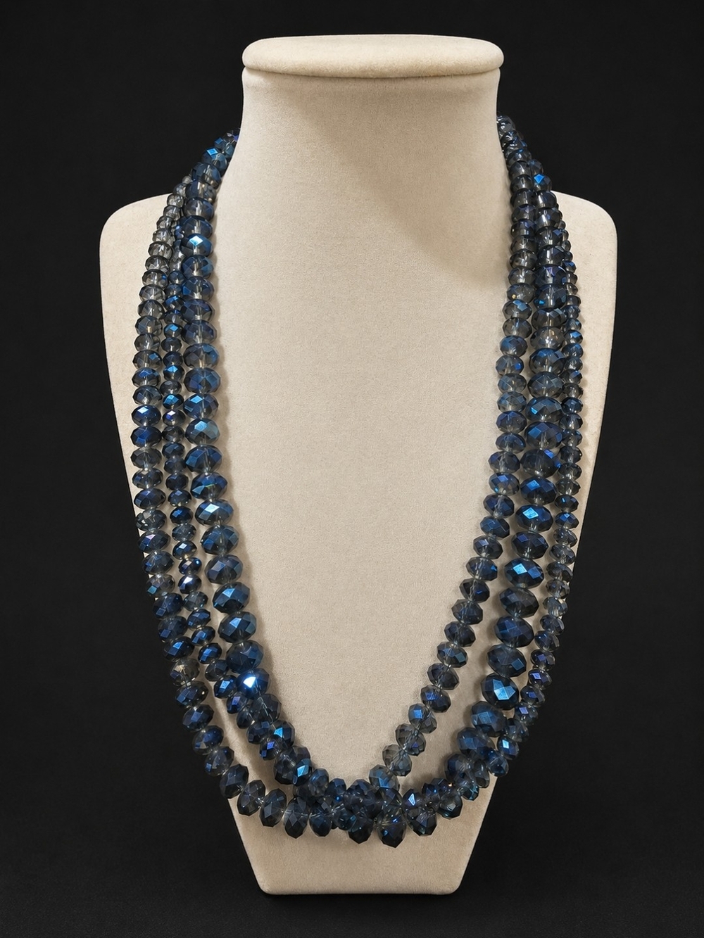 Donna Dressler Signed 3 Strand Faceted Crystal Necklace Sterling Silver Clasp